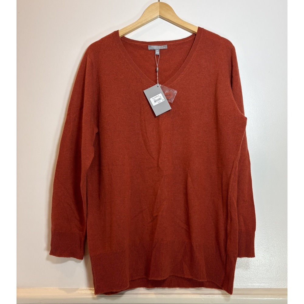 NWT Neiman Marcus Cashmere V-Neck Sweater Burnt Orange Rust Women 3X Casual Chic